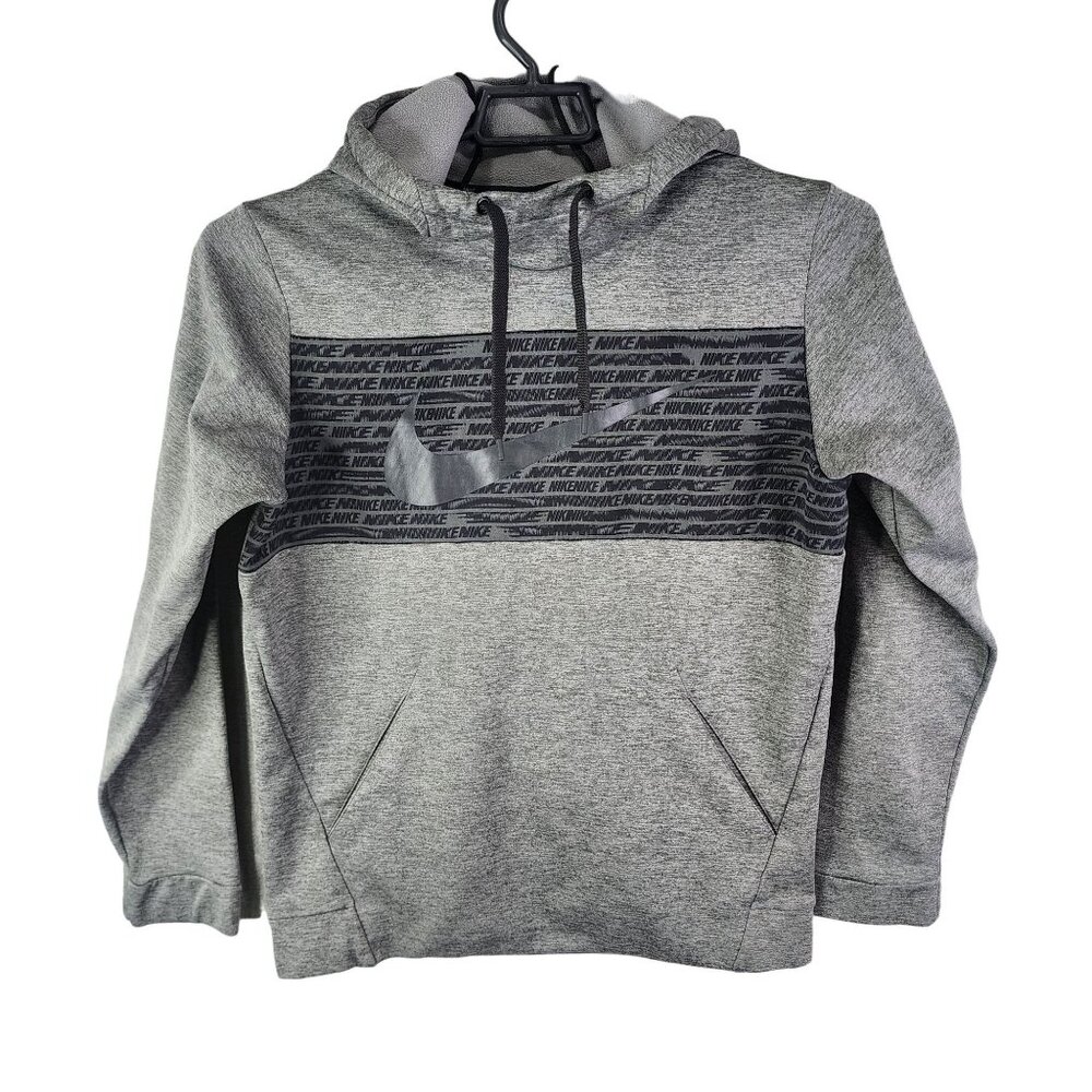Mens Gray Nike Dri-Fit Fleece Pullover Hoodie Sweatshirt Long Sleeve Size M